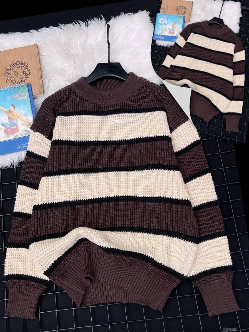 Men’s Striped Waffle Knit Sweater - Image 3