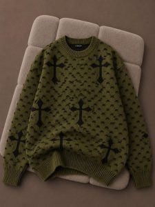 Unisex Cross Pattern Knit Sweater