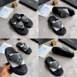 Men’s Grey Leather-Look Thong Slippers