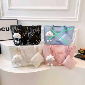 Cute Cloud Charm Tote Bag Set with Matching Pouch