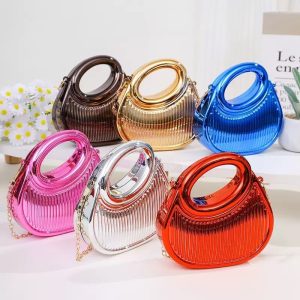 Metallic Ribbed Mini Handbag with Chain Strap