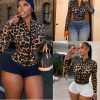 Leopard Print Zip-Front Long Sleeve Top