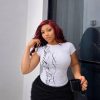 White Fitted T-Shirt with Black Calligraphy Script Print