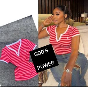Red and Pink Striped V-Neck Top with White Trim