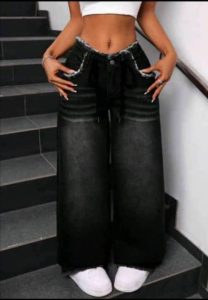Black Wide Leg Jeans with Frayed Waist