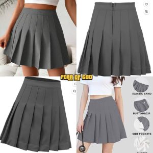 Grey Pleated Mini Skirt with Inner Shorts