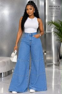 Studded Panel Wide Leg Jeans