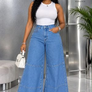 Studded Panel Wide Leg Jeans