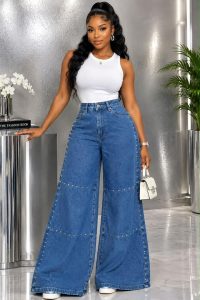 Studded Panel Wide Leg Jeans
