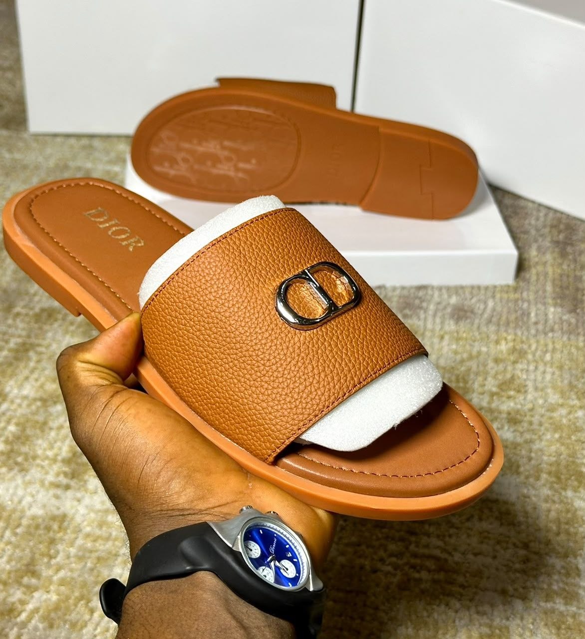 Dior-Style Men’s Leather Slides