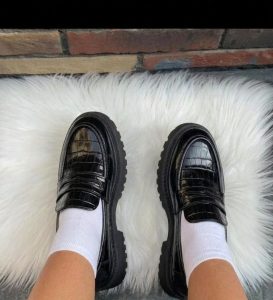 Black Croc-Embossed Chunky Loafers