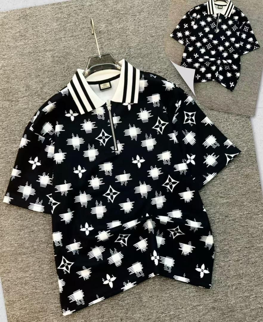 Men’s Monogram Zip-Collar Polo