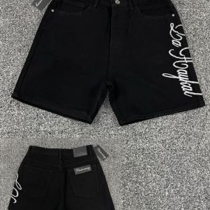 Discovery Black Denim Shorts with Embroidery