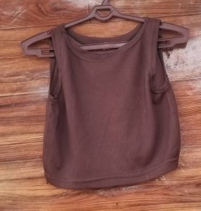 Brown Ribbed Sleeveless Crop Top