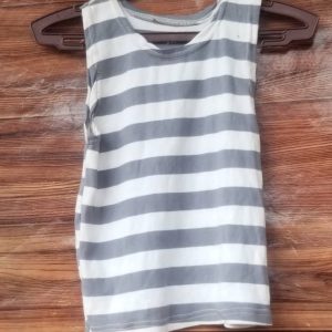 Grey & White Striped Sleeveless Top