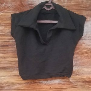 Black Polo-Collar Cropped Top