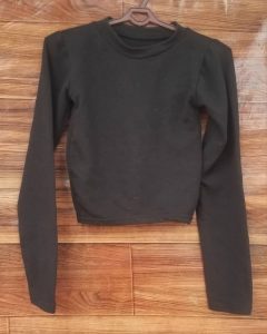 Black Long-Sleeve Cropped Mock-Neck Top
