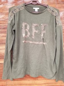 Olive Green Lace-Up Shoulder Top with “BFF” Print