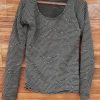 Charcoal Textured Long-Sleeve Top with Scoop Neck