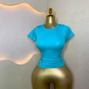 Aqua Blue Fitted Short-Sleeve Crop Tee