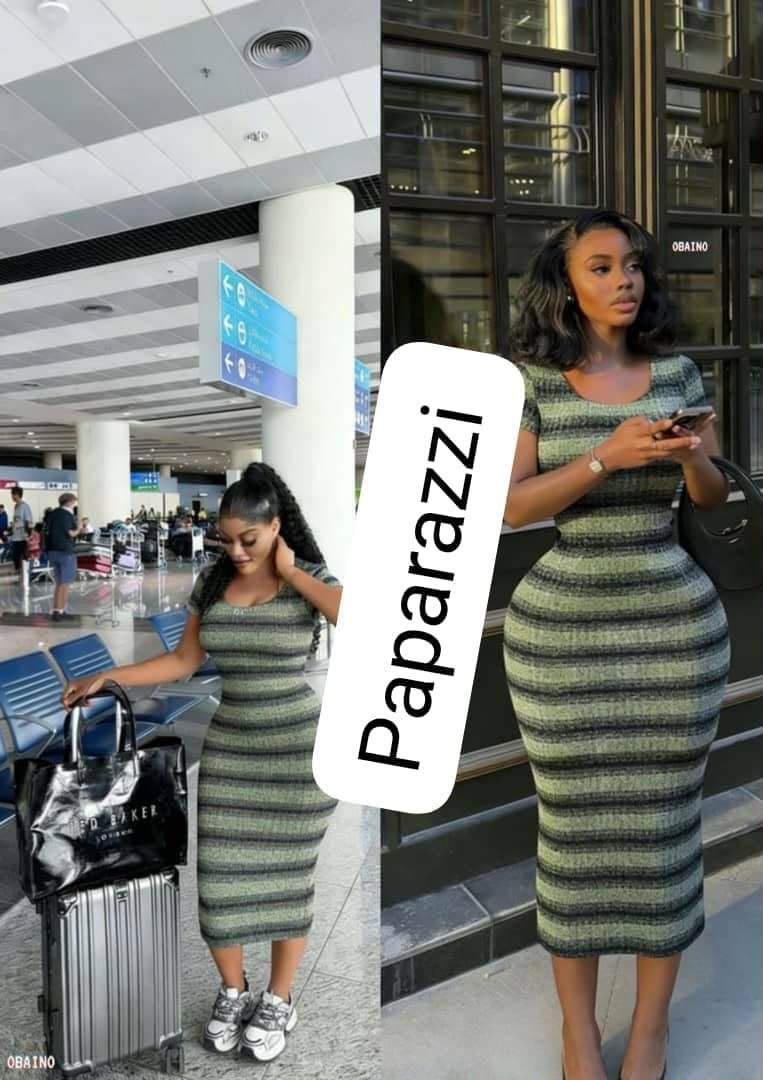Green Striped Ribbed Midi Bodycon Dress
