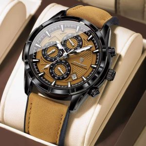 Poedagar Men’s Leather Chronograph Watch
