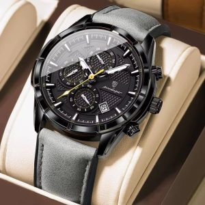 Poedagar Men’s Leather Chronograph Watch