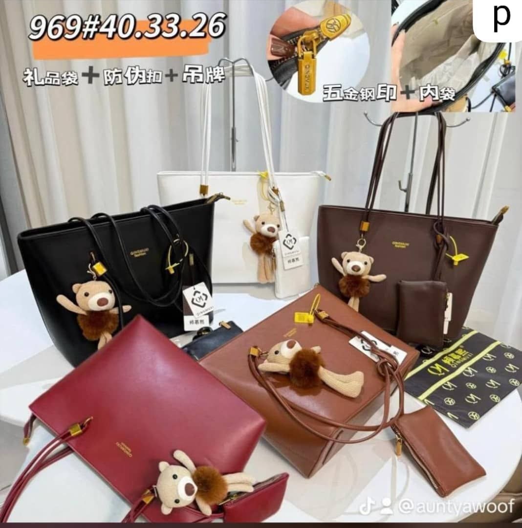 Women’s 3-in-1 Tote Bag Set with Teddy Charm and Pouch